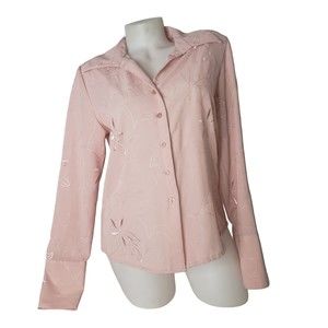 CROFT & BARROW Blush Pink Blouse with Embroidered Floral Detail Size Medium